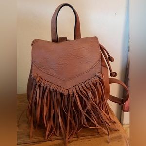 Leather fringe back pack purse